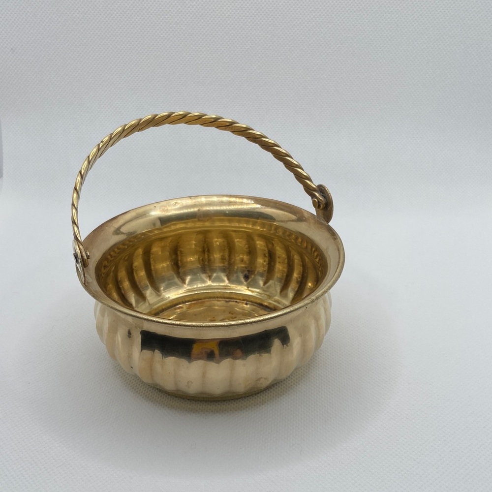 Vintage Gold Brass Decorative round Basket with Adjustable Handle bucket Holder